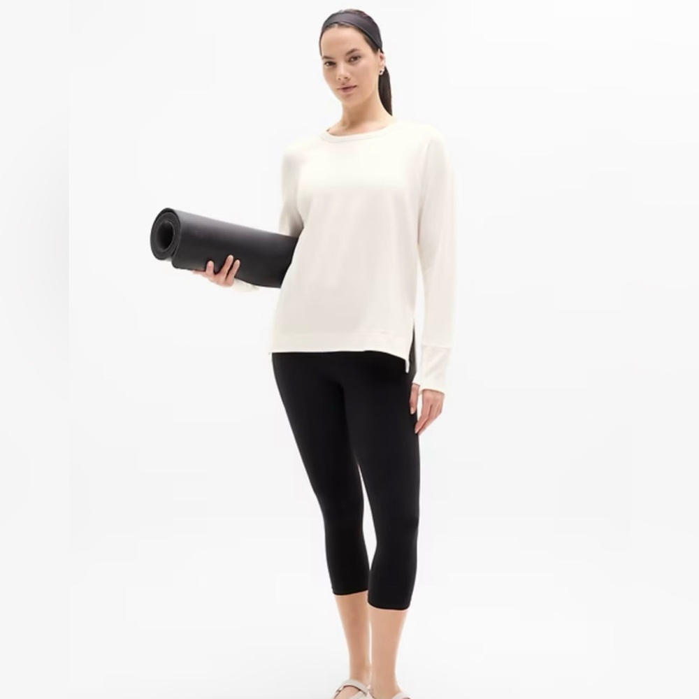 Athleta GORGEOUS Cream Coaster Luxe Sweatshirt with Thumb Holes, size LT - Picture 3 of 15